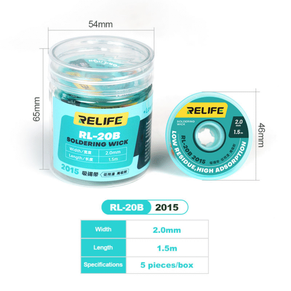 Relife RL-20B 2015 2.0mm 1.5m Soldering Wick 5 Pcs Pack - Image 2