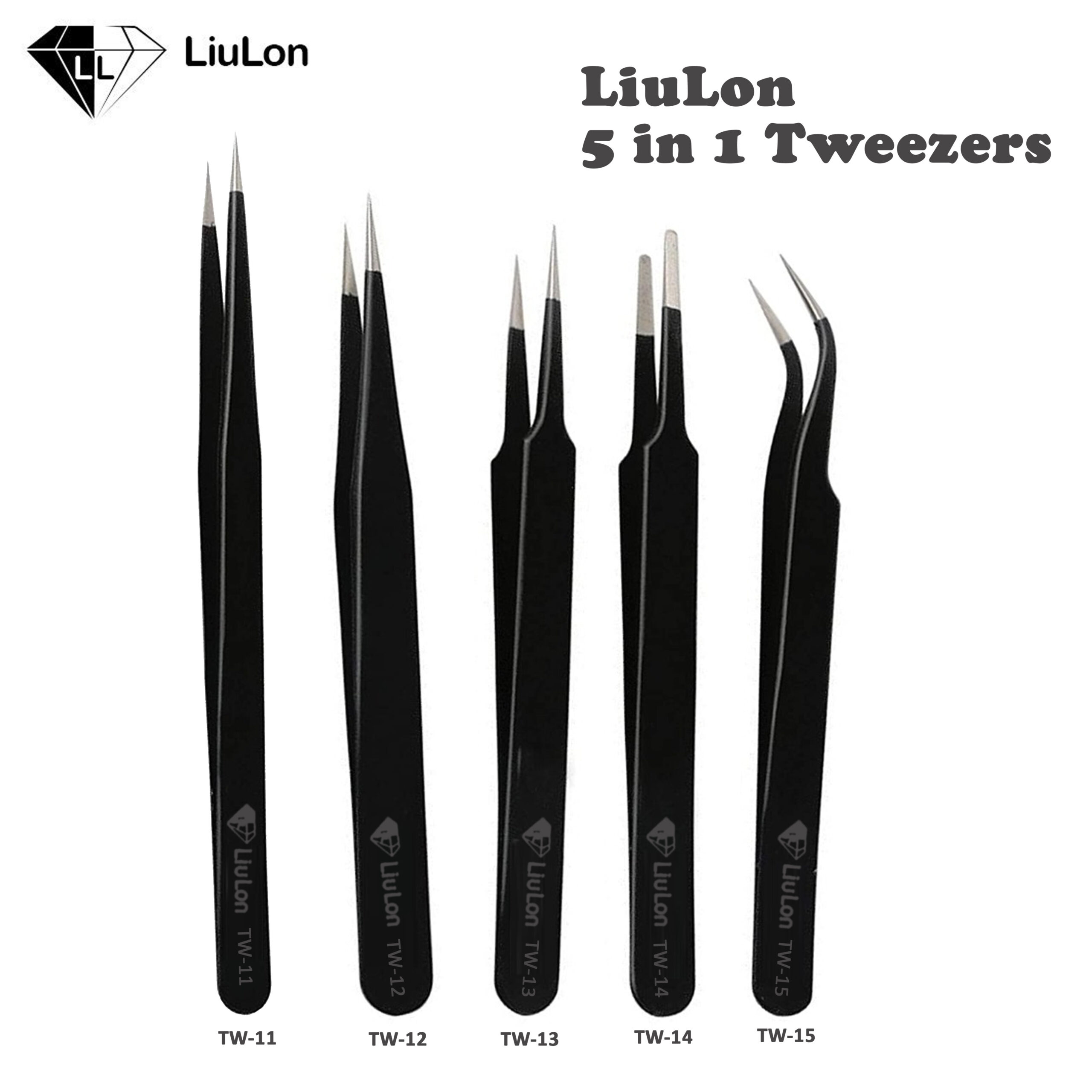 liulon 5in1 anti static stainless steel tweezer set liulon 5in1 anti static stainless steel tweezer set