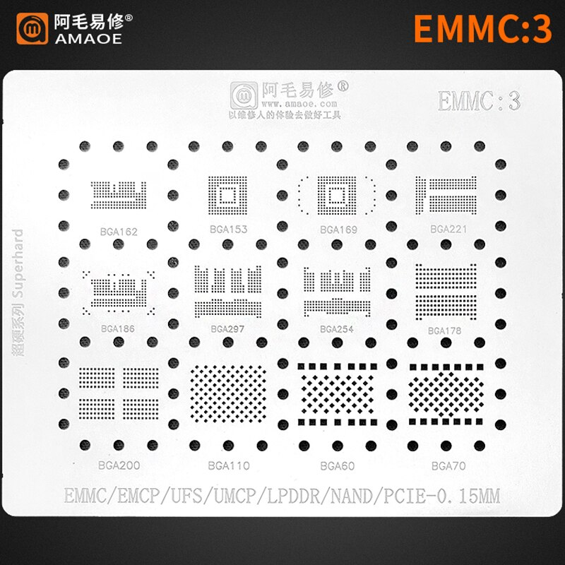 amaoe emmc 3 stencil for emmc/emmcp/ufs/umcp/lpddr/nand/pci amaoe emmc 3 stencil for emmc/emmcp/ufs/umcp/lpddr/nand/pci