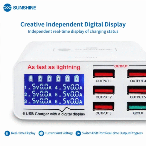 Sunshine SS-304Q 6 Port Intelligent USB Fast Charger - Image 2
