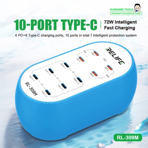Relife Rl-309M 72w Type-C 10-Port Smart Charger - Image 3