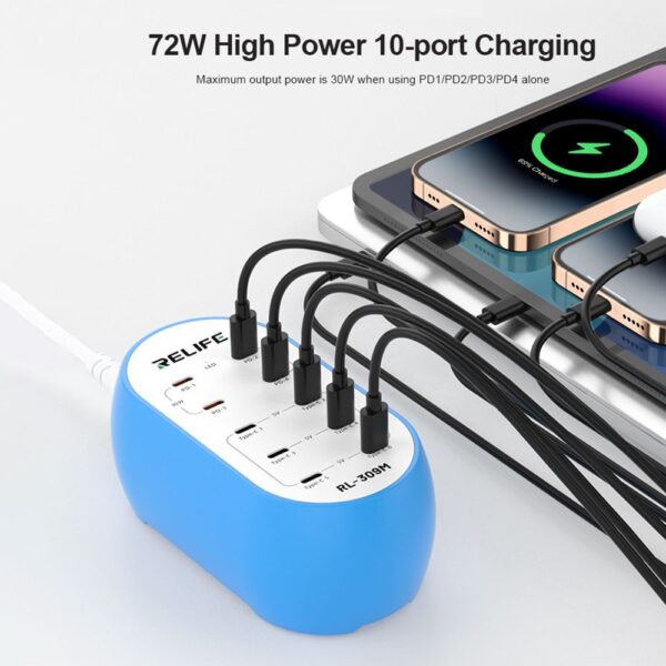 Relife Rl-309M 72w Type-C 10-Port Smart Charger - Image 4