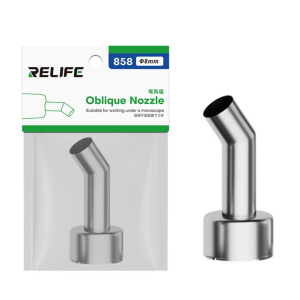 RELIFE 858 Series 8mm 45 Degree Oblique Stainless Steel Curved Hot Air Gun Nozzle